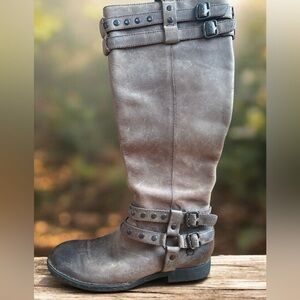 BORN Leather Riding Boots with Studded Buckles and Beautiful Detailing Size 7.5